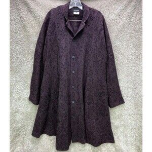 Womens Eskandar Plum Purple Textured Button Up Long Sleeve Jacket Coat Top Sz 1